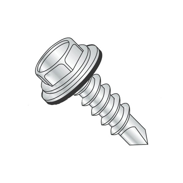 Newport Fasteners Self-Drilling Screw, #14 x 1-1/4 in, Zinc Plated Steel Hex Head Hex Drive, 1500 PK 973317-1500 - main